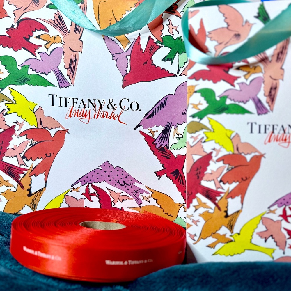 Tiffany & Co. x Andy Warhol 2 Gift Bag sz XL & M and HUGE Ribbon Roll BUNDLE - Picture 2 of 16